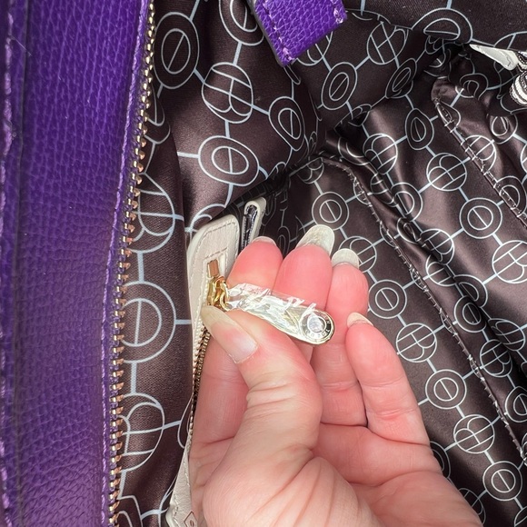 Henri Bendel Purple Tote with White and Brown Stripes - Picture 11 of 15